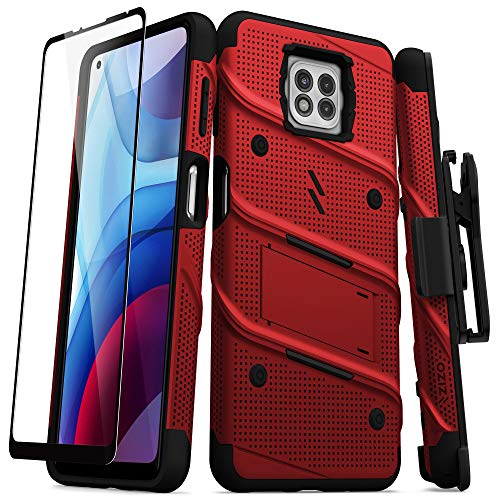 ZIZO Bolt Series for Moto G Power (2021) Case with Screen Protector Kickstand Holster Lanyard - Red