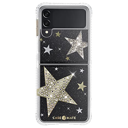 Case-Mate - Sheer Superstar - Case for Samsung Galaxy Z Flip 3 5G - Raised Rhinestone Stars - 10 ft Drop Protection - 6.7 Inch