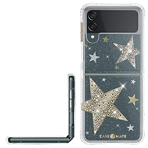 Case-Mate - Sheer Superstar - Case for Samsung Galaxy Z Flip 3 5G - Raised Rhinestone Stars - 10 ft Drop Protection - 6.7 Inch