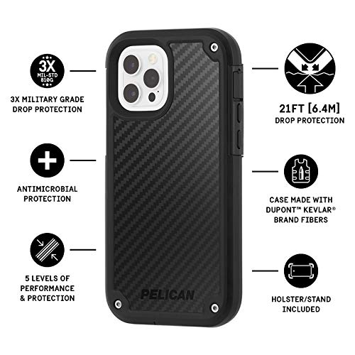 Pelican - Shield Series - Kevlar Case for iPhone 13 Pro - Heavy Duty Protection W/Included Belt Clip Holster - 21 ft Drop Protection - 6.1 Inch - Kevlar