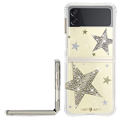 Case-Mate - Sheer Superstar - Case for Samsung Galaxy Z Flip 3 5G - Raised Rhinestone Stars - 10 ft Drop Protection - 6.7 Inch