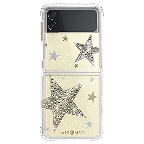 Case-Mate - Sheer Superstar - Case for Samsung Galaxy Z Flip 3 5G - Raised Rhinestone Stars - 10 ft Drop Protection - 6.7 Inch